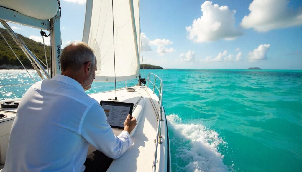 Captain submitting a sailing resume during navigating yacht charter regulations in the Caribbean.